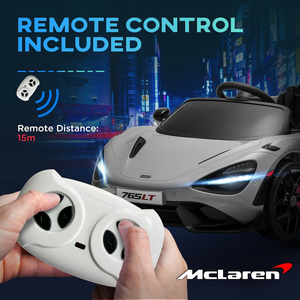image 1 of AIYAPLAY McLaren 765LT Licensed 12V Kids Ride on Car w/ MP3 Music, Grey