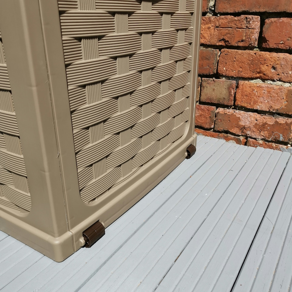image 1 of 335 Litre Rattan Style Garden Cushion Storage Box with Sit on Lid – Dark Brown