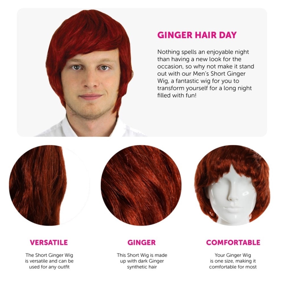 image 1 of Pack of 6 Short Wig - Ginger Red | One Size