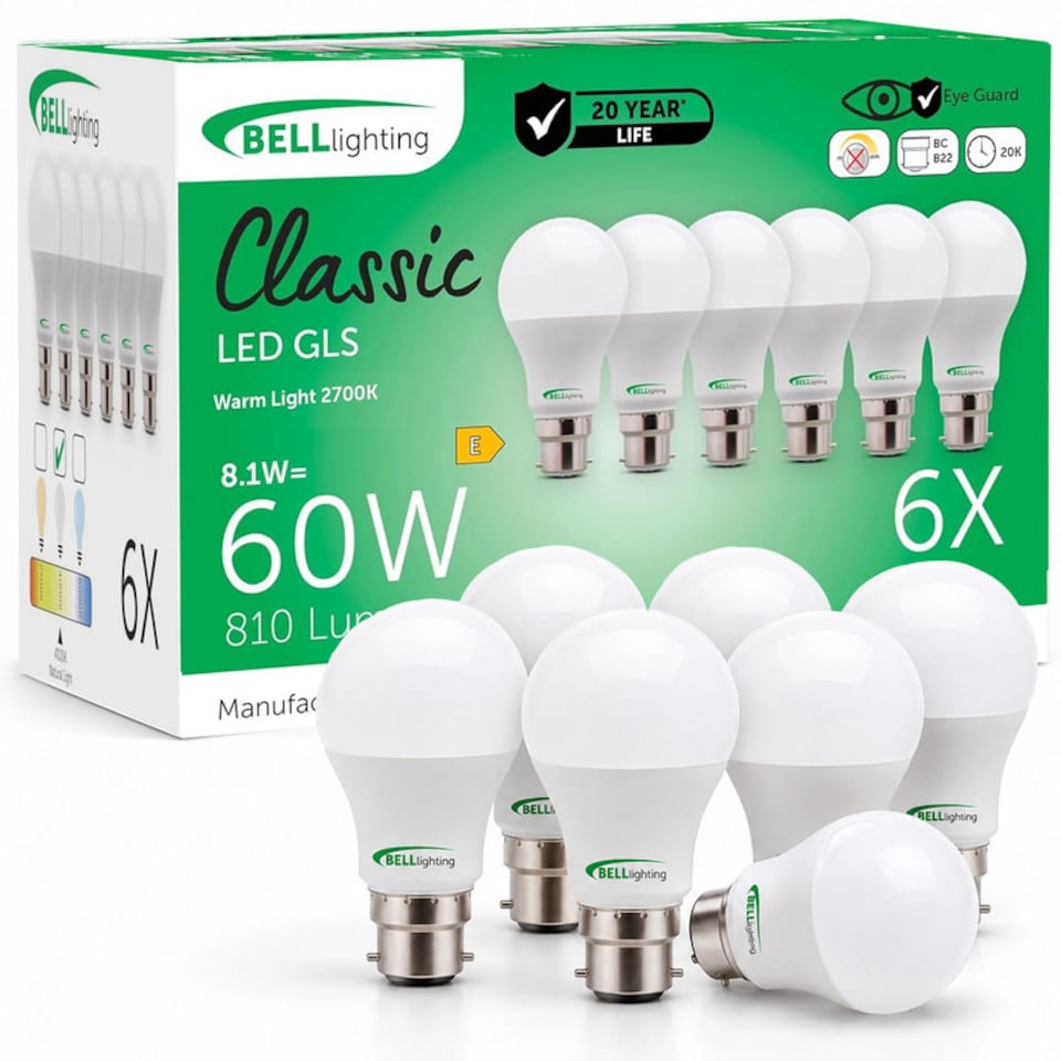 image 1 of BELL Lighting B22 Bayonet 8.1W LED GLS Warm White 2700K Energy Saving Light Bulb