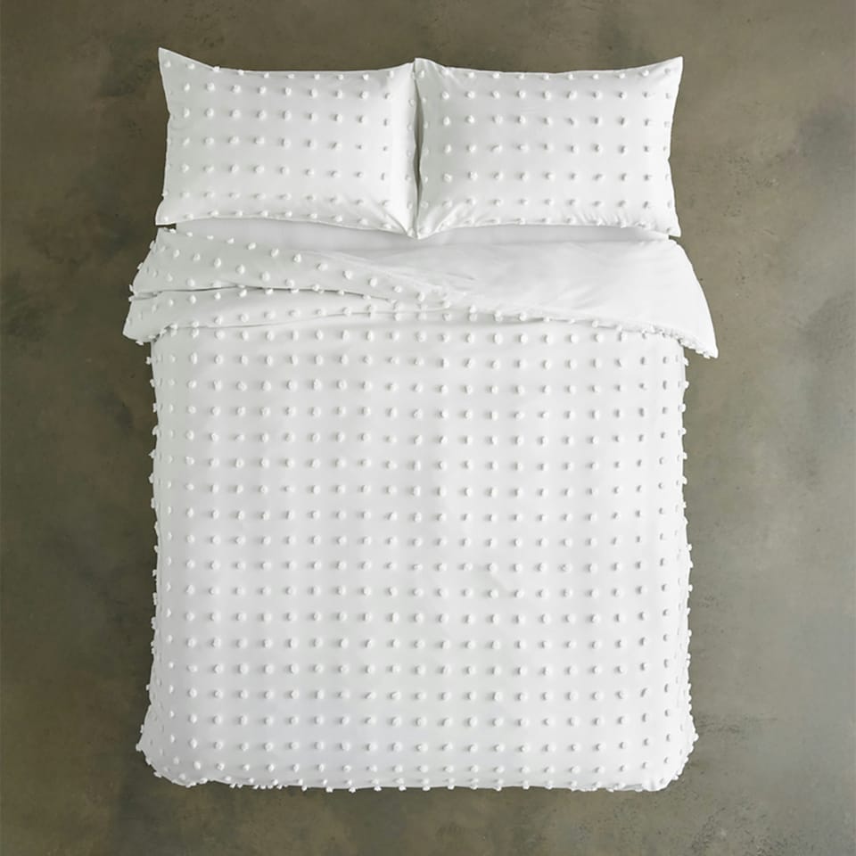 image 1 of Luxury Bobbled Fluffy Dots Tufted Microfibre Duvet Cover Set White | White | Super King
