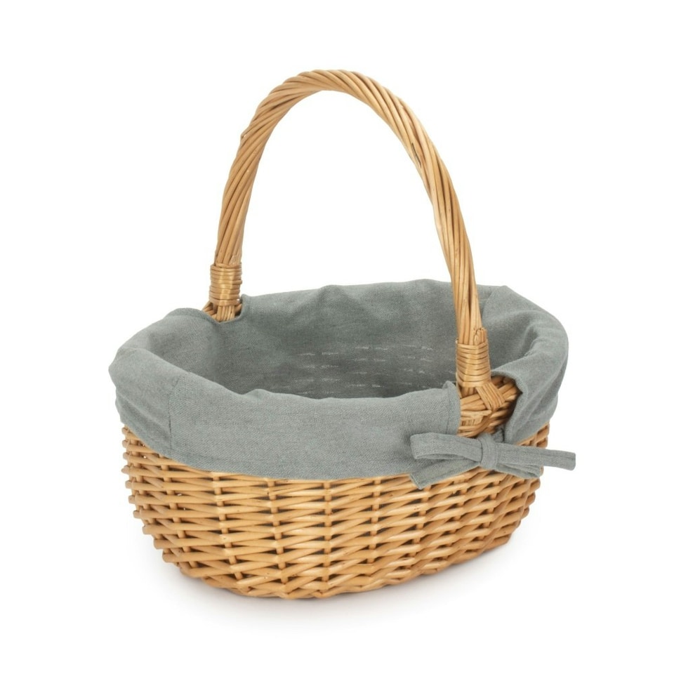 image 1 of Full Buff Willow Childs Oval Wicker Shopping Basket Red Checked Lining | Brown | Natural