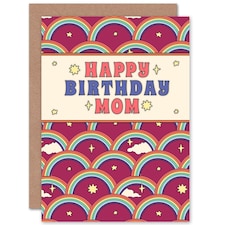 Retro Style Rainbow Magenta Pattern For Mom Birthday Card