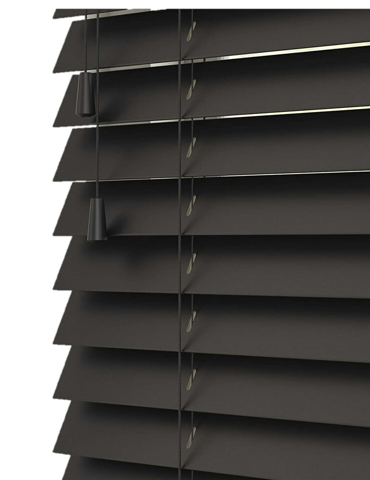 image 1 of 135cm Ink Black Wooden Venetian Blinds With Strings (130cm drop) | Black | Black