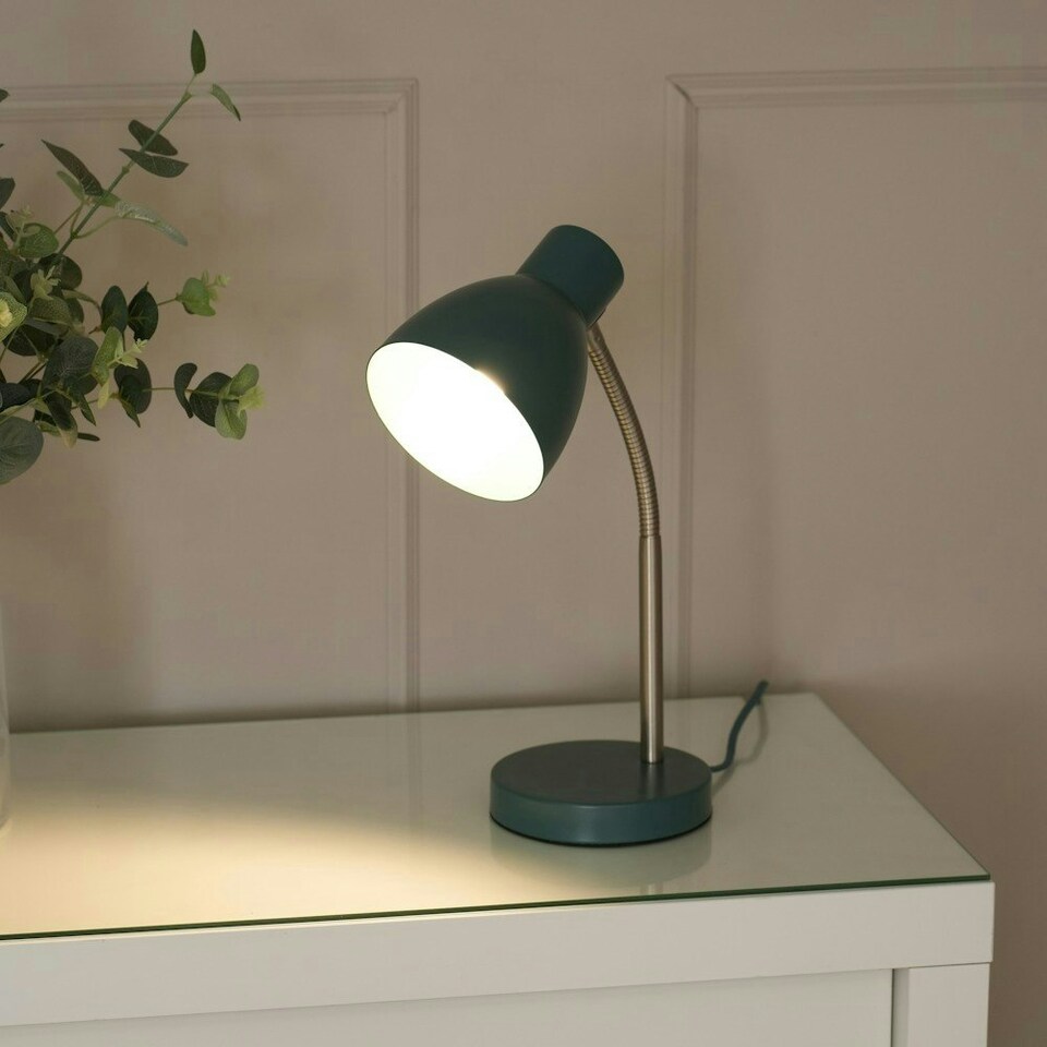 image 1 of ValueLights Keela Teal Adjustable Flexi Neck Desk Table Lamp with LED Bulb