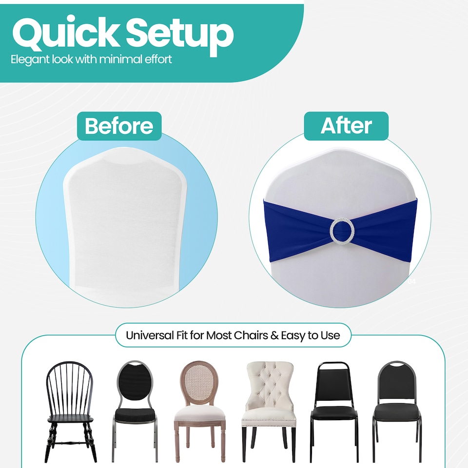 image 1 of 13"x5" Spandex Chair Bands with Slider Buckle, Elastic Chair Sash - 10pcs