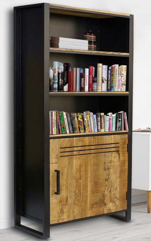 image 1 of Frais Range Bookcase - Mango Wood - L35 x W73 x H190 cm - PP Sawn Finish | Black