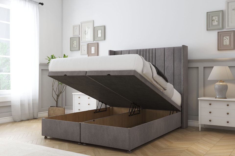 image 1 of Sloomy Hargrave Slate Naples Ottoman Bed With Mattress With 54" Wingback Headboard 2'6 Small Single