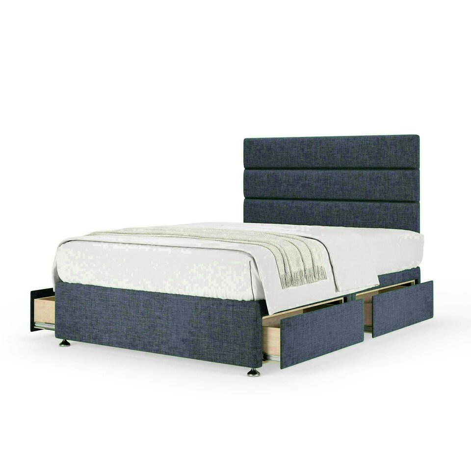 Midnight Linen 4 Drawer Divan Base and Milan Headboard Double