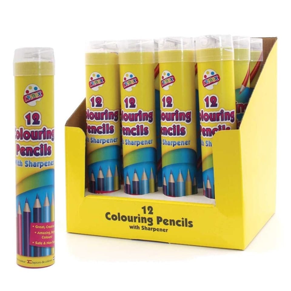 image 1 of Artbox 12 full size colouring pencils set in round storage metal tin box with sharpener
