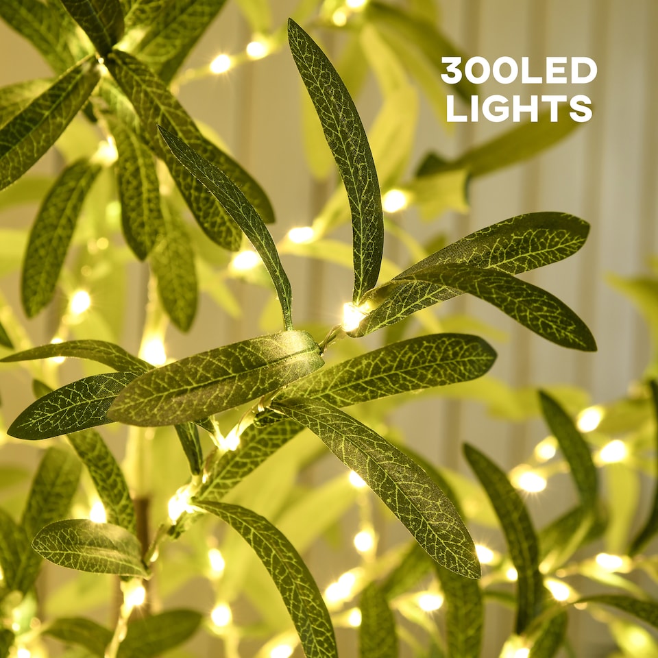 image 1 of HOMCOM 6ft Olive Tree Light with 300 Warm White LED Lights, Artificial Tree for Indoor, Party, Wedding, Christmas, Home Decoration, Green