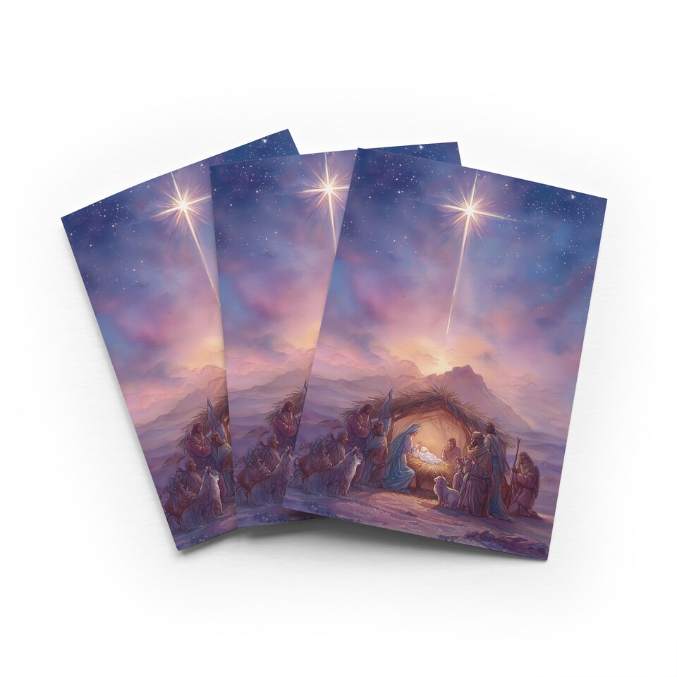 image 1 of Watercolour Nativity Star Christmas Card Set of 3 Greeting Cards Blank Inside