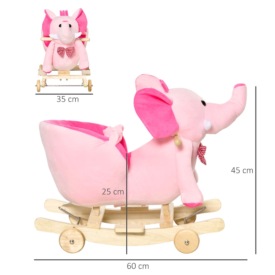 image 1 of HOMCOM 2-in-1 Baby Rocking Horse Ride On Elephant W/ Wheels Music, Pink