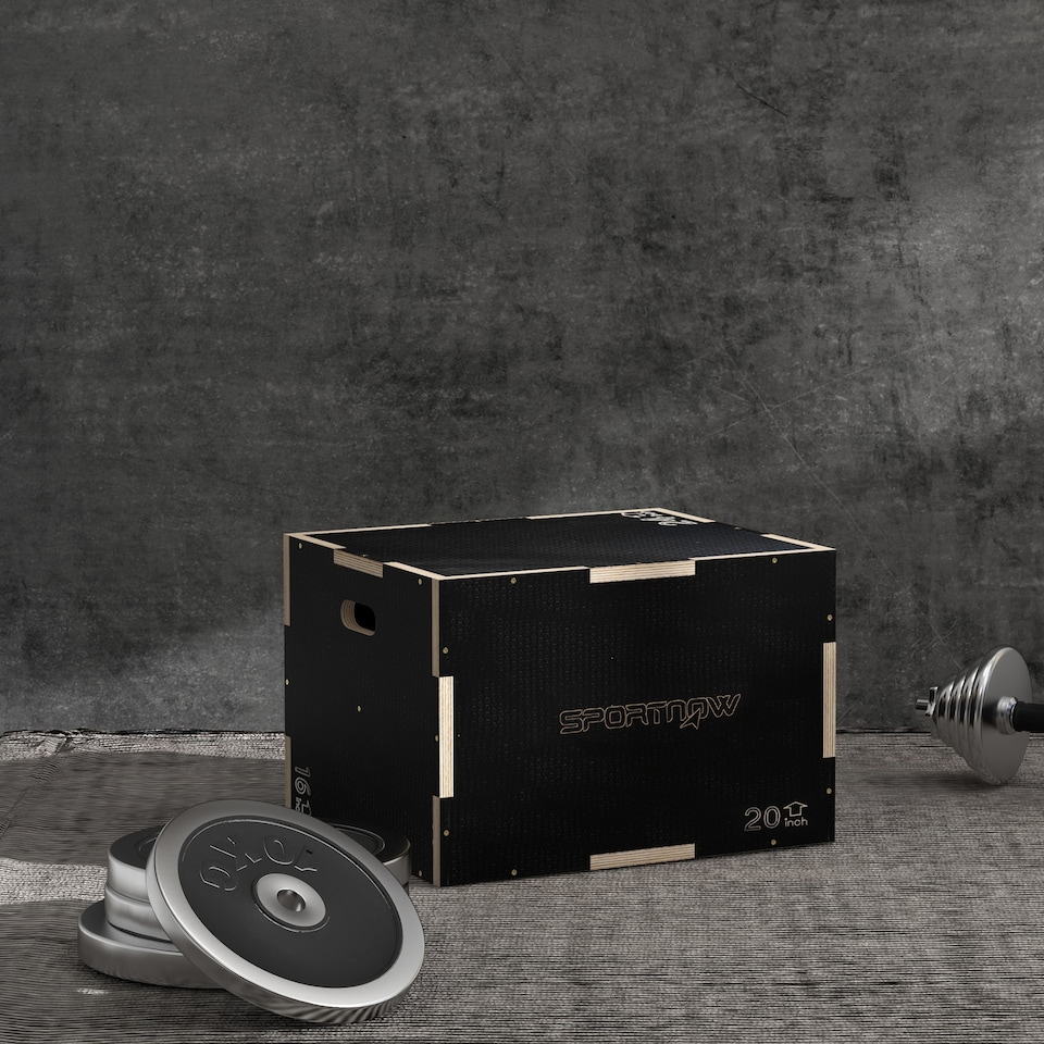 image 1 of SPORTNOW 41/51/61cm Pylometric Jump Box, Wooden Pylo Box for Home Gym | Black