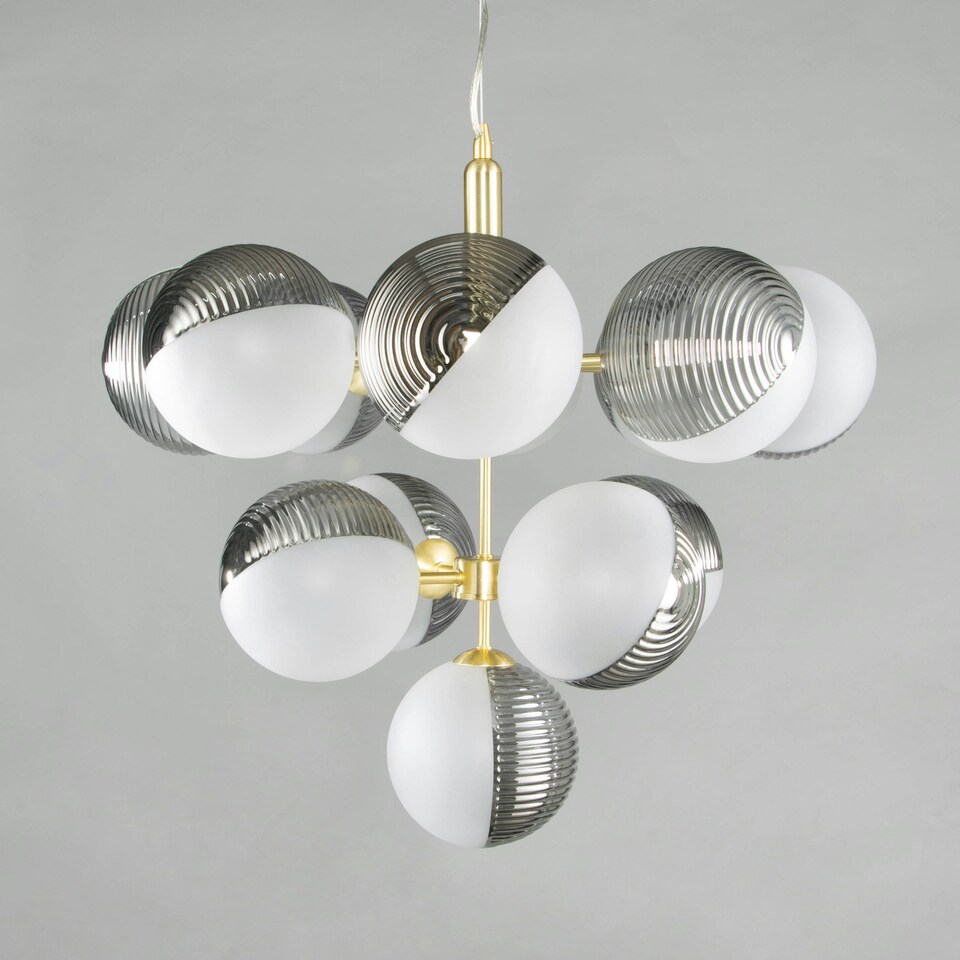 image 1 of BHS Emile Ceiling Pendant with Smoked and Opal Glass Shades, Satin Brass