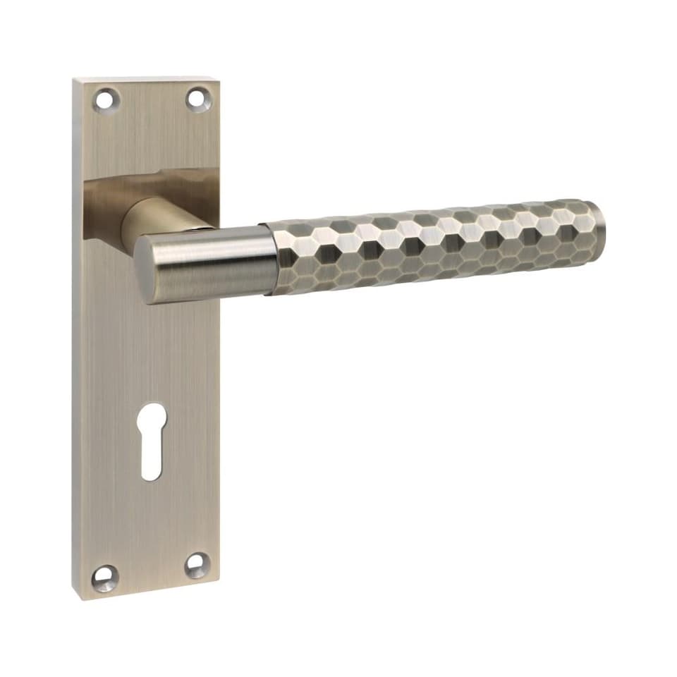 image 1 of Golden Grace Victorian Design Knurled Hex Cut Lock Handle on Backplate Antique Brass Finish with 3 Lever Lock and Hinges - 150mm x 40mm