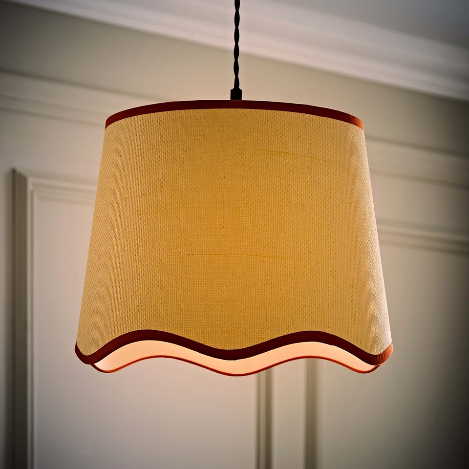 image 1 of ValueLights Dutton Rust Trim Scallop Edge Large Lamp Shade & Bulb | Orange
