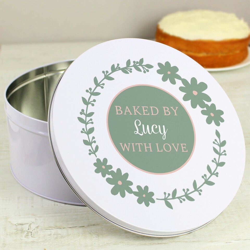 image 1 of Personalised Floral Cake Tin White