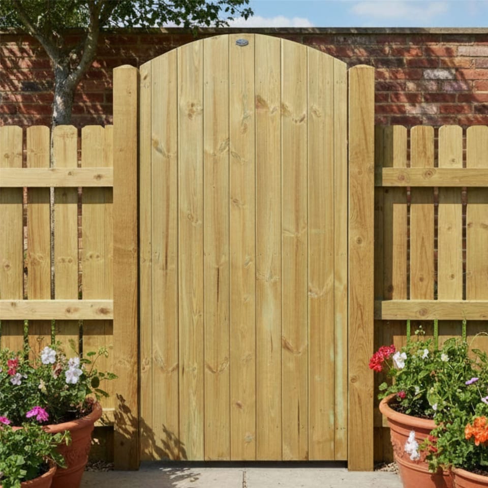 image 1 of Arch Top Wooden Garden Gate 6ft x 4ft Tongue & Groove Semi-Braced Treated Door