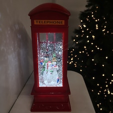 26.5cm Christmas Water Spinner Telephone Box Design with Snowman Scene  Dual Power