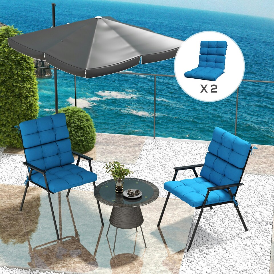 image 1 of Outsunny 2pc Outdoor Seat Cushion with Backrest, Ties, for Garden, Beige