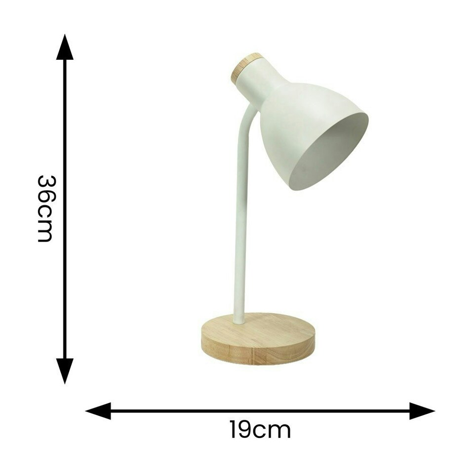image 1 of ValueLights Woody White Metal Dome Shade Wooden Base Desk Task Adjustable Table Lamp