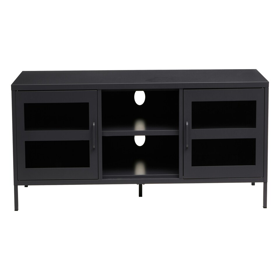 image 1 of Interiors by Premier Industrial Design Two Door Black Media Unit, Durable Construction Of TV Stand, Versatile Modern TV Cabinet | Black
