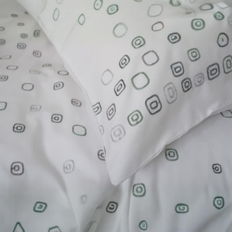 image 1 of Blocks Cotton Duvet Set with Embroidered