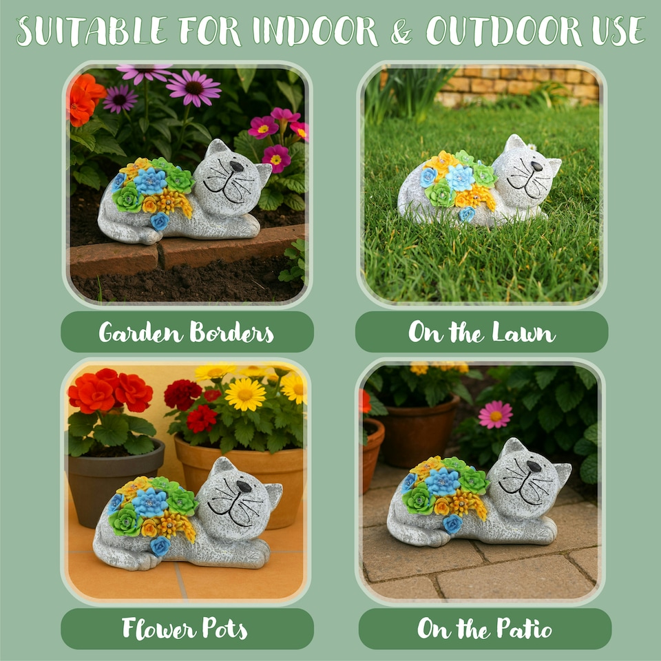 image 1 of Solar Cat Statue Garden Ornaments Outdoor Decorations