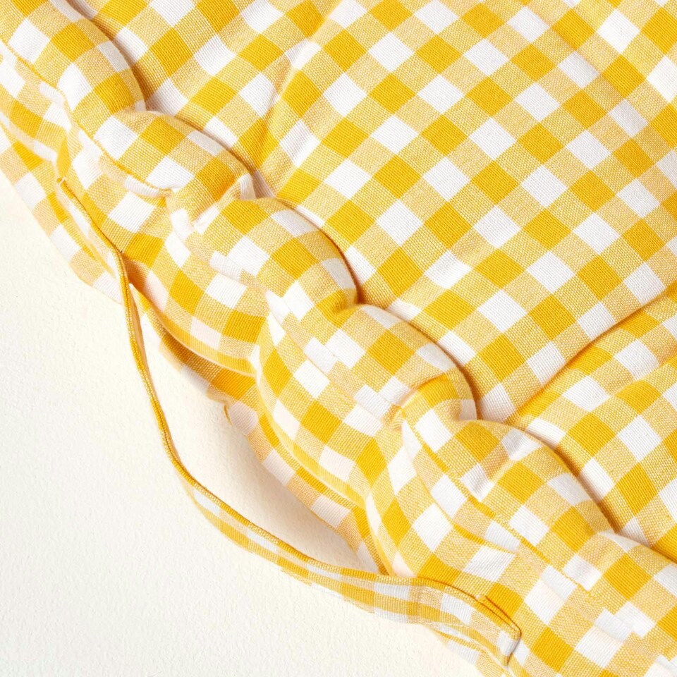 image 1 of Homescapes Cotton Gingham Check Yellow Floor Cushion - 40 x 40 cm | Yellow | 40 x 40 cm