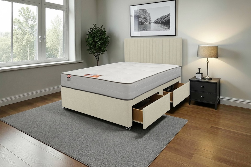 image 1 of Emily Naples Bed Set With Mattress, 2 Drawers Same Side & 24"Headboard
