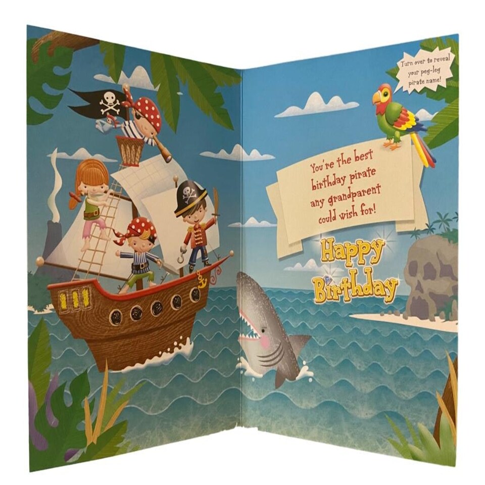 image 1 of Grandson Pirate Happy Birthday Greeting Card Look Out Shark Attack
