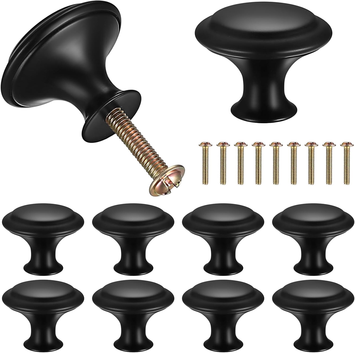 10 Pcs Modern Matte Black Cabinet Cupboard Knobs Round Drawer Handles, Durable Zinc Alloy Wardrobe Door Pulls Kitchen, Bedroom, Fu