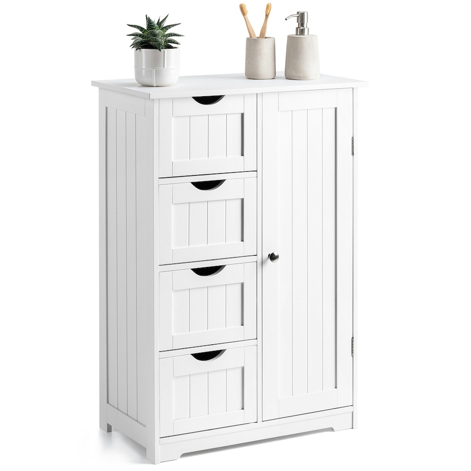 image 1 of Christow White Bathroom Cabinet 4 Drawer Unit Freestanding Wooden Storage
