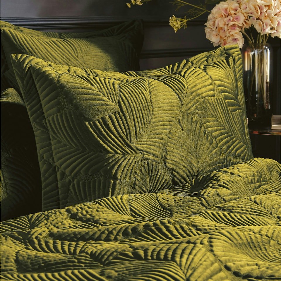 image 1 of Paoletti Palmeria Quilted Velvet Double Duvet Cover Set