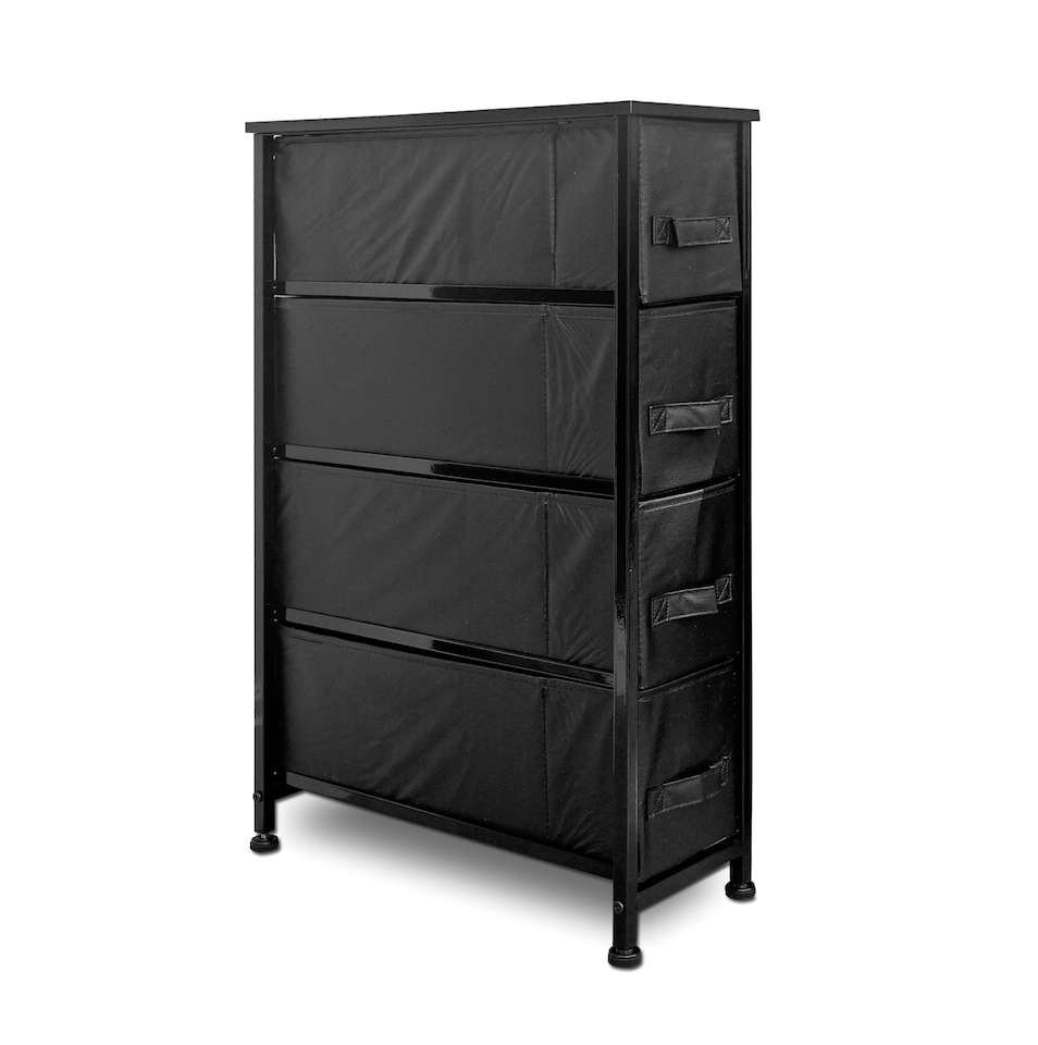 image 1 of Clarisworld 4 Narrow Drawer Storage Tower Dresser with Wood Top, Steel Frame & Laminated Fabric Drawers, Slim Storage Organiser Unit for Bedroom, Hallway, Entryway, Closet & Office