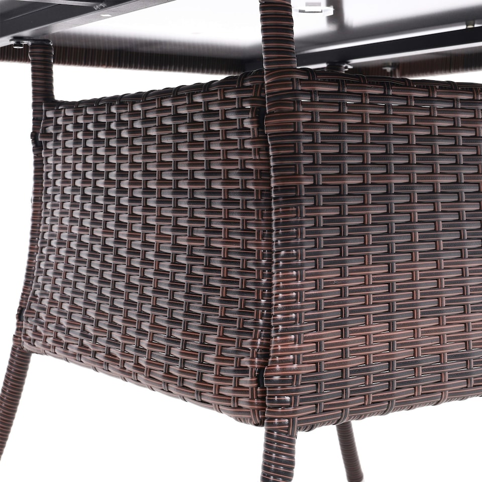 image 1 of Living and Home Square Wicker Tempered Glass Table with Parasol Hole - Brown Brown