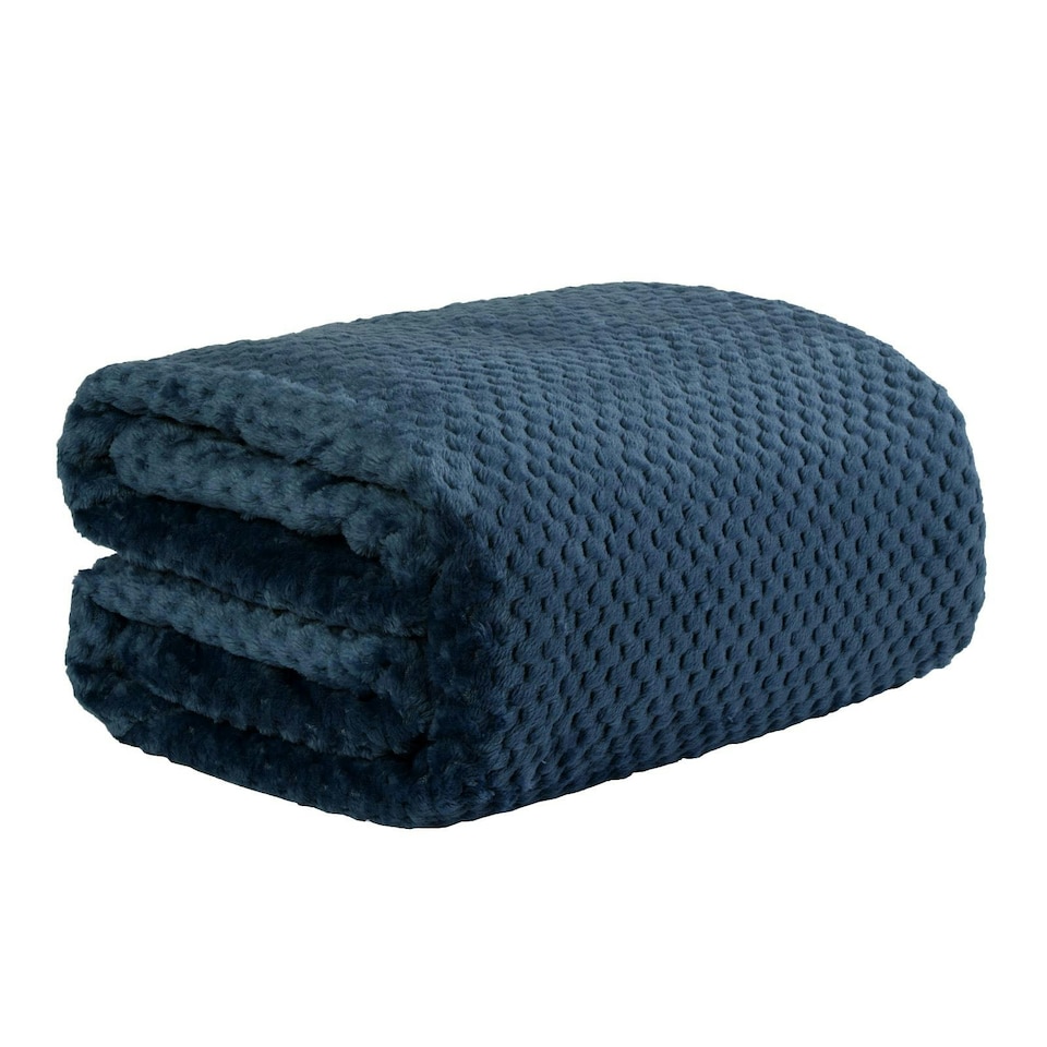 image 1 of OHS Luxury Waffle Honeycomb Warm Blanket, 150x200cm - Navy Blue