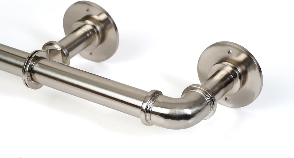 image 1 of Lister Cartwright 25mm Polished Steel Industrial Pipe Extendable Curtain Pole Heavy Duty Metal Curtain Rod(120-320 cm)