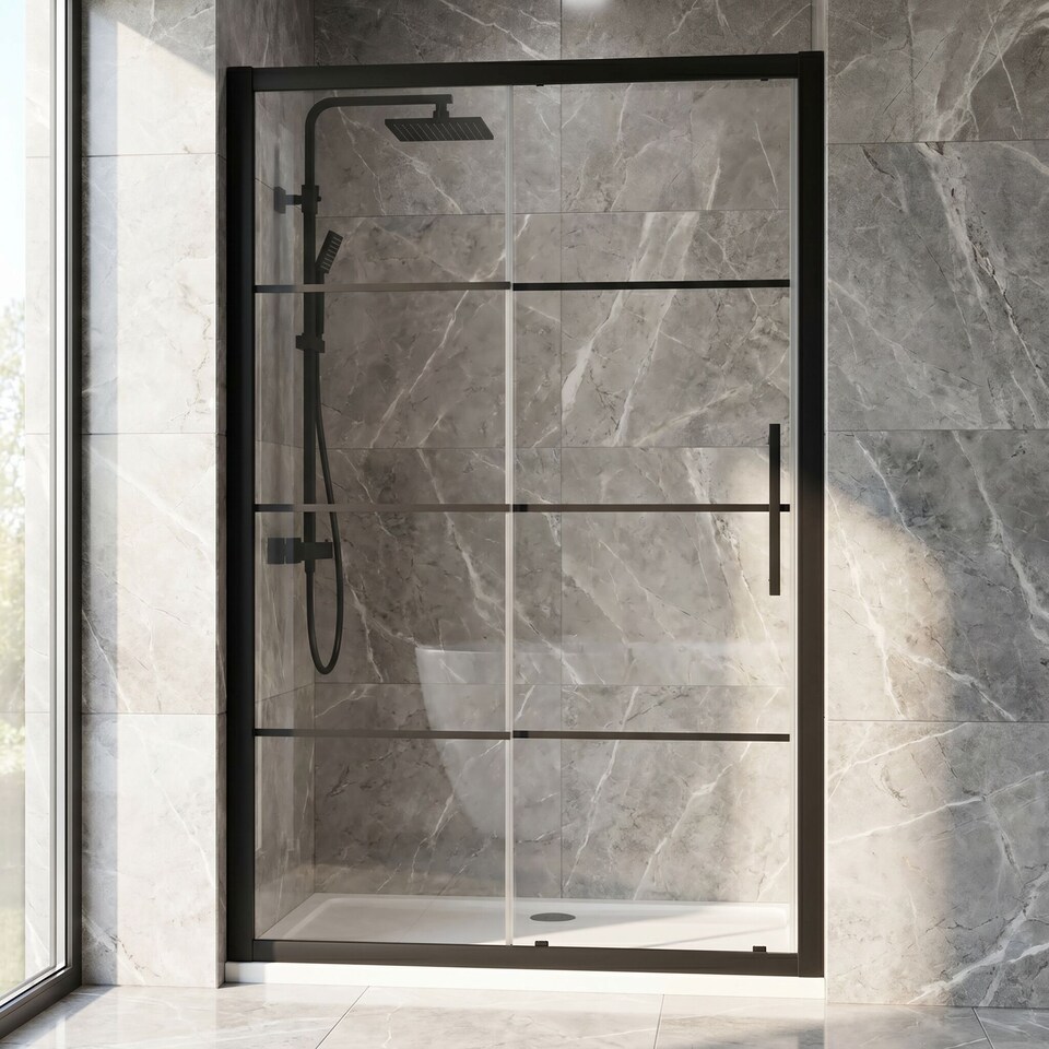 image 1 of Balterley Sonic Toughened Safety Glass Single Sliding Shower Door - Balterley | Black | Matt Black | 1