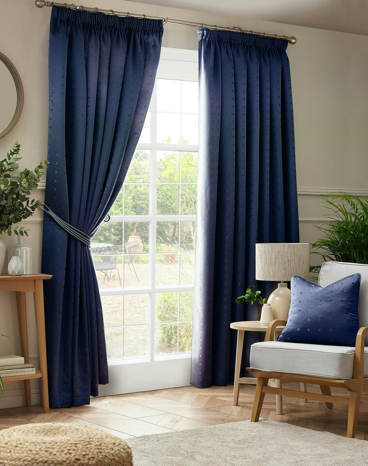 image 1 of Adison Lined Pencil Pleat Taped Curtains - 229cm x 183cm - Navy