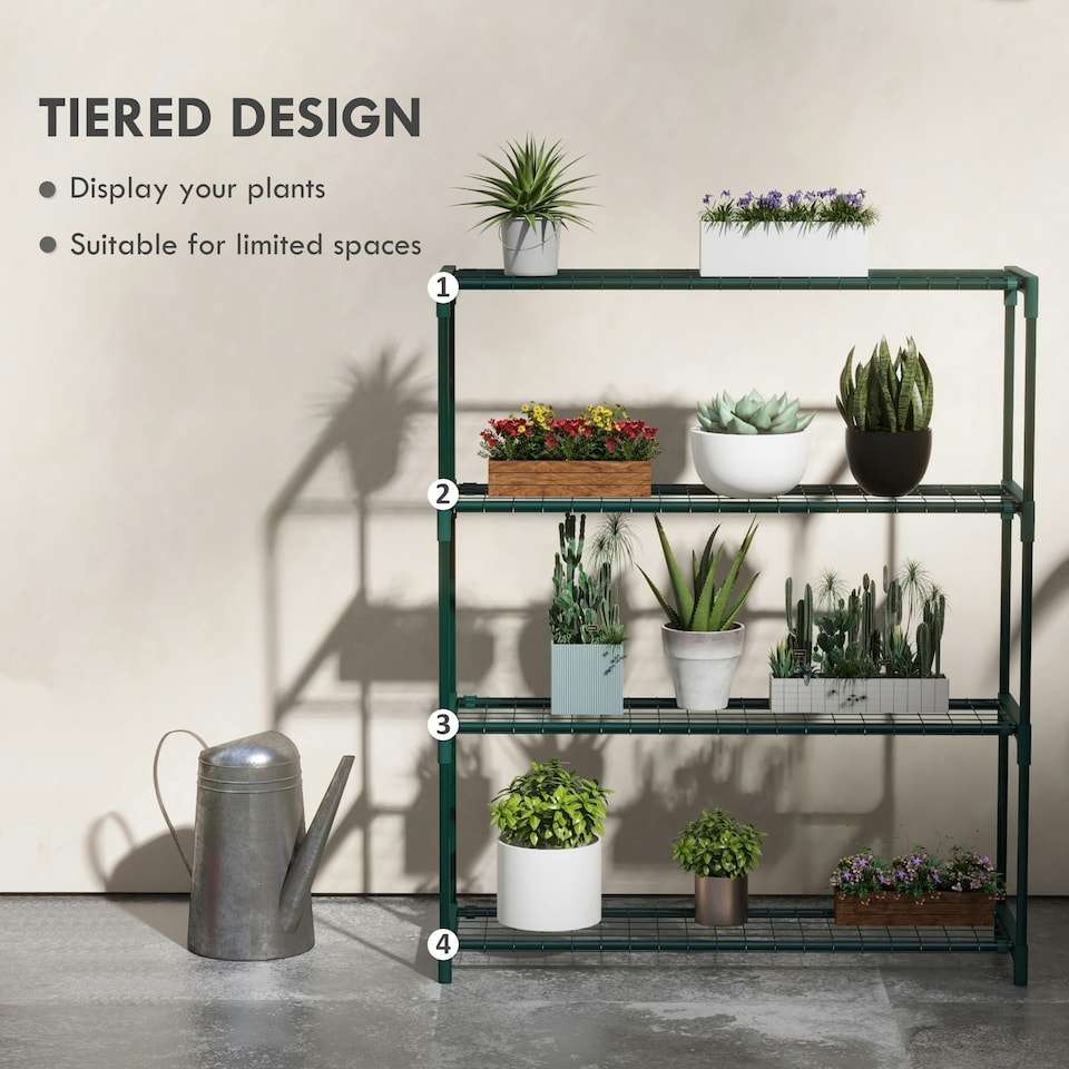 image 1 of Outsunny Plant Stand, 4-Tier Planter Holder Flower Display Rack, Dark Green Green