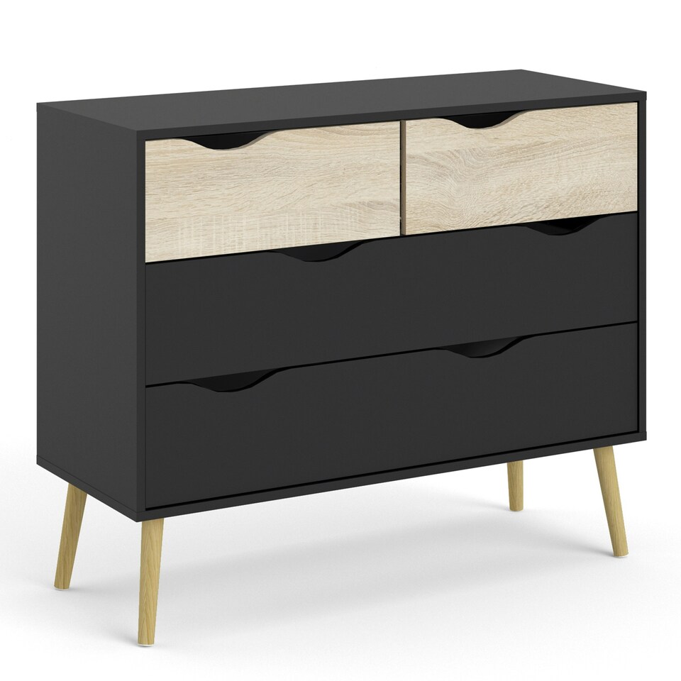image 1 of Oslo Chest of 4 Drawers in Black and Oak