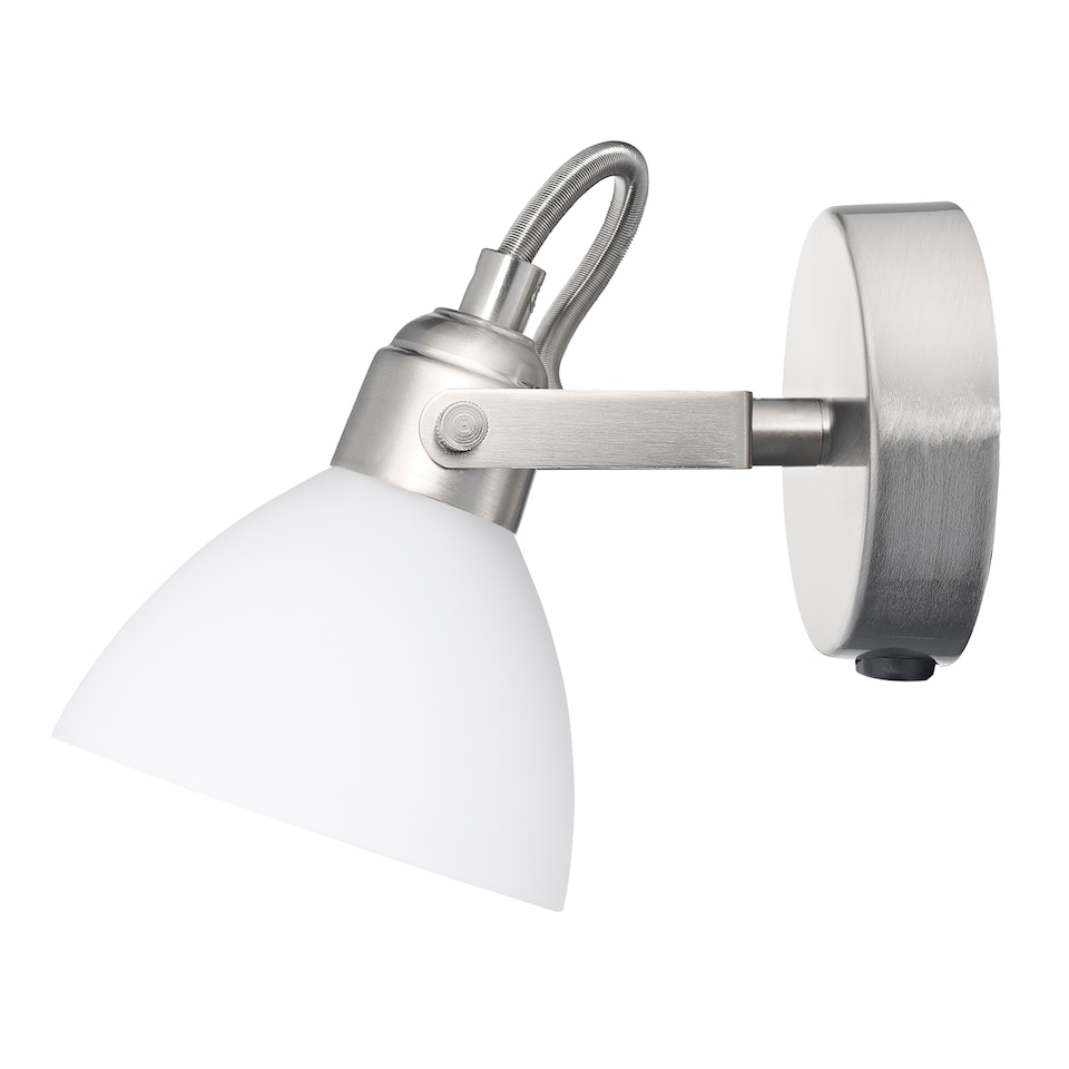 image 1 of Contemporary and Chic Satin Nickel Wall Spot Light with Switch and Glass Shade | Silver