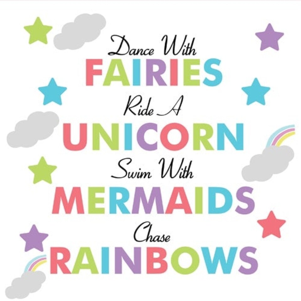 Fairies Unicorn Mermaids And Rainbows PVC Party Sign Decoration 20cm x 20cm