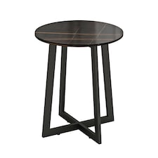 Round MDF Coffee Side End Table with Steel Frame Legs Marble Look Living Room | Black | Black Marble | 1