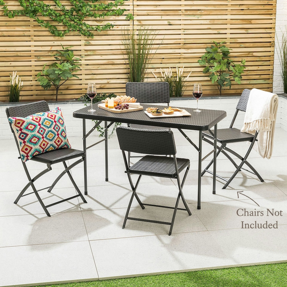 image 1 of Christow Folding Garden Table Rattan Effect Outdoor Camping Dining 4 Seater 4ft