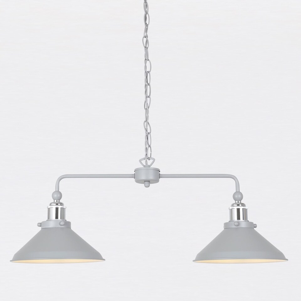 image 1 of Maxwell - Flint Grey Chrome 2 Light Bar Ceiling Pendant Light | Grey | Grey | 1