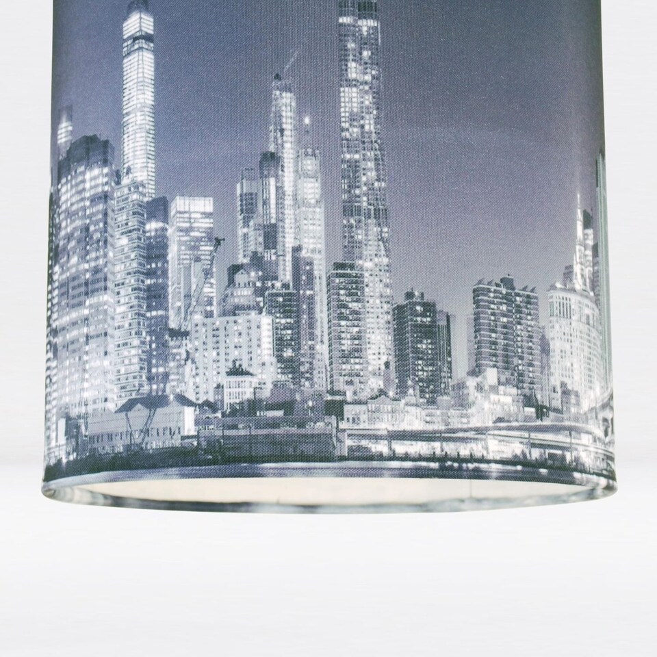 image 1 of 20cm Lamp Shade Ceiling Light Digital Printed Fabric New York Skyline At Night | Blue | Medium | 1