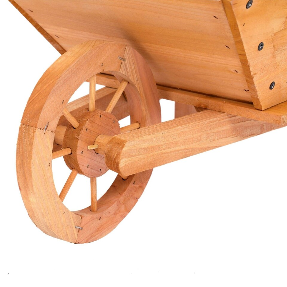 image 1 of Oypla Garden Wooden Wheelbarrow Flower Planter Ornamental Plant Pot Brown